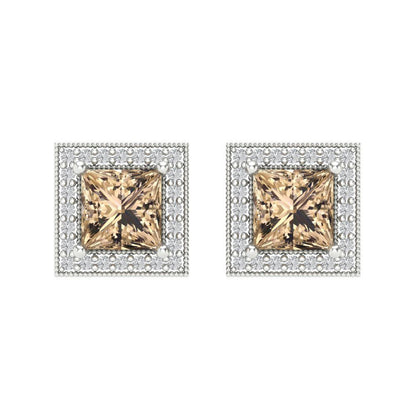 2.24 ctw Yellow Moissanite Studs Earrings | 5.5mm Princess Cut White Gold Screw back | April Birthstone