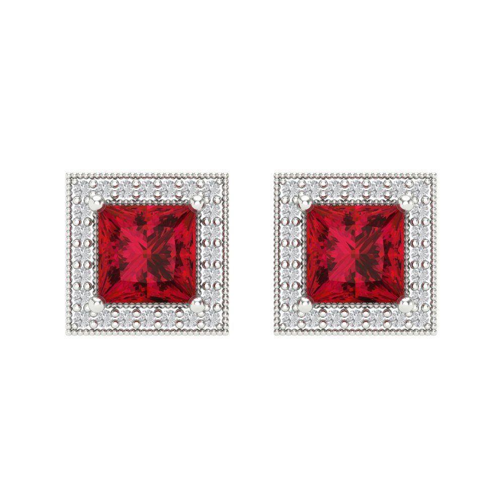 2.24 ctw Pink Tourmaline Studs Earrings | 5.5mm Princess Cut White Gold Screw back | April Birthstone