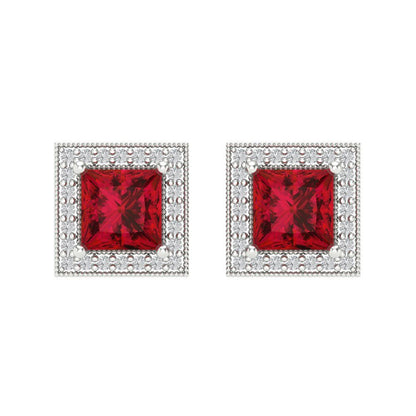 2.24 ctw Pink Tourmaline Studs Earrings | 5.5mm Princess Cut White Gold Screw back | April Birthstone