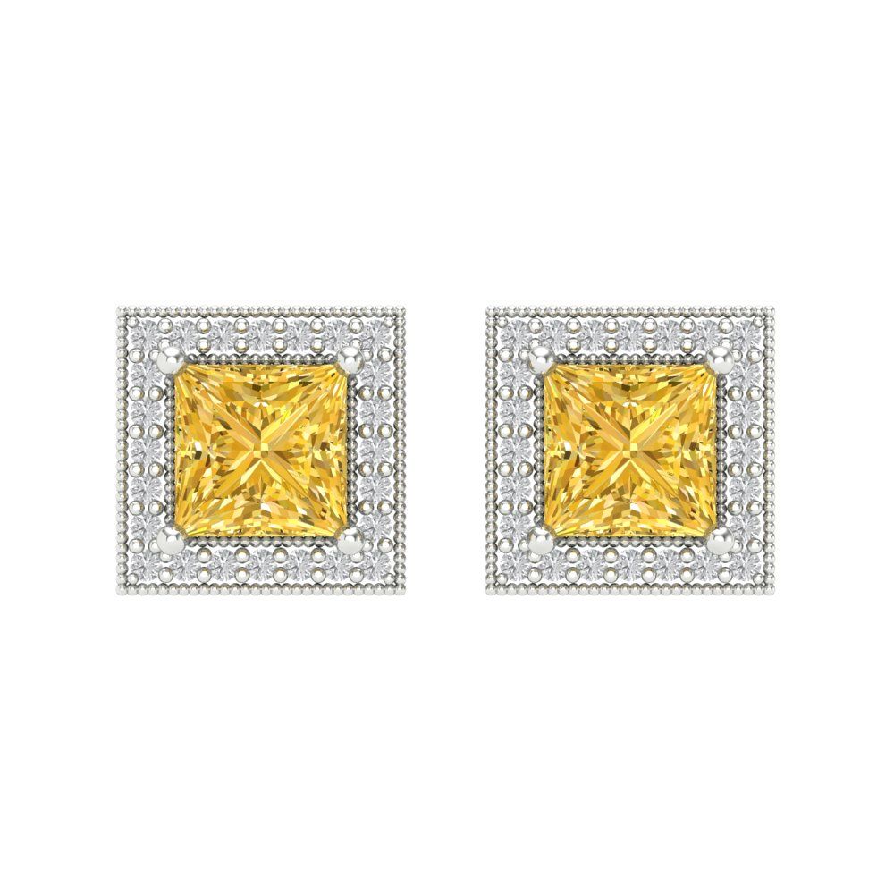 2.24 ctw Citrine Studs Earrings | 5.5mm Princess Cut White Gold Screw back | November Birthstone
