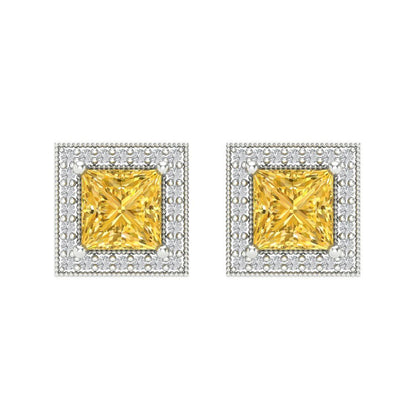2.24 ctw Citrine Studs Earrings | 5.5mm Princess Cut White Gold Screw back | November Birthstone