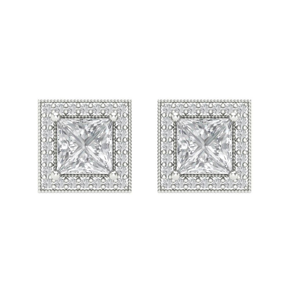 2.24 ctw Moissanite Studs Earrings | 5.5mm Princess Cut White Gold Screw back | April Birthstone