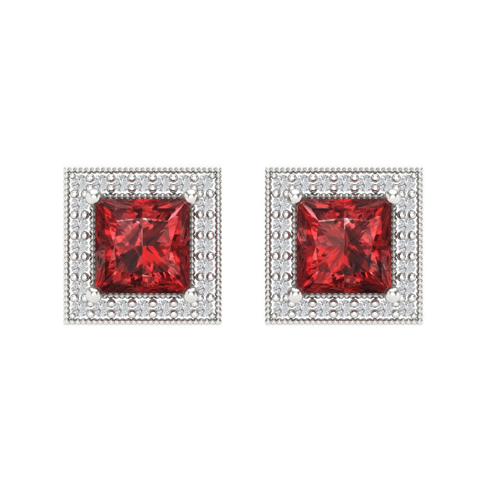 2.24 ctw Garnet Studs Earrings | 5.5mm Princess Cut White Gold Screw back | January Birthstone