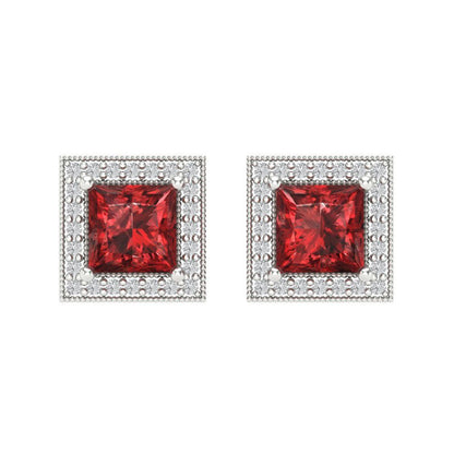 2.24 ctw Garnet Studs Earrings | 5.5mm Princess Cut White Gold Screw back | January Birthstone