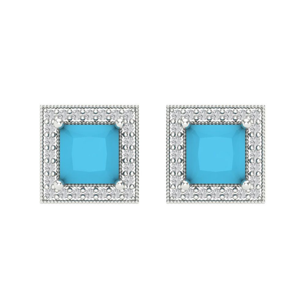 2.24 ctw Turquoise Studs Earrings | 5.5mm Princess Cut White Gold Screw back | December Birthstone