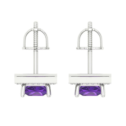 2.24 ctw Amethyst Studs Earrings | 5.5mm Princess Cut White Gold Screw back | February Birthstone