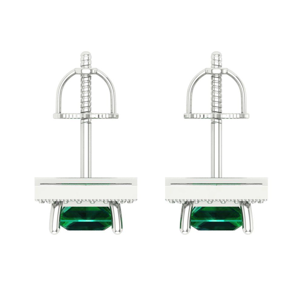 2.24 ctw Emerald Studs Earrings | 5.5mm Princess Cut White Gold Screw back | May Birthstone