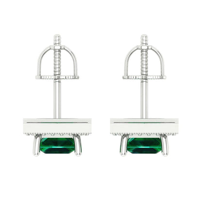 2.24 ctw Emerald Studs Earrings | 5.5mm Princess Cut White Gold Screw back | May Birthstone
