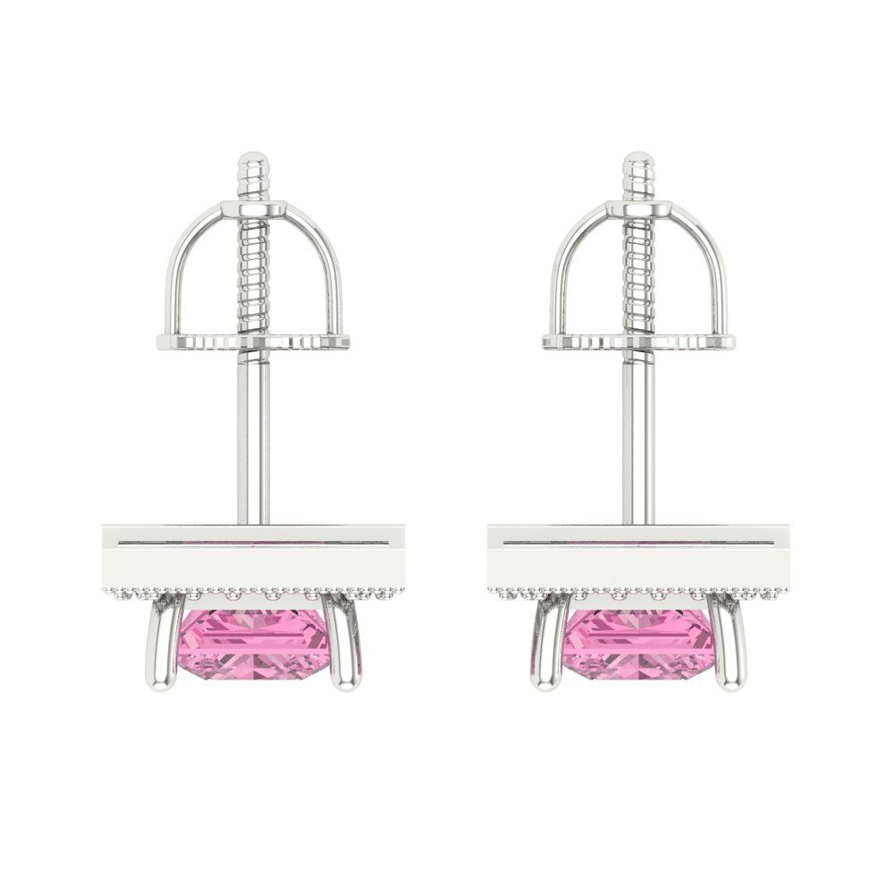 2.24 ctw Pink Zirconia Studs Earrings | 5.5mm Princess Cut White Gold Screw back | April Birthstone