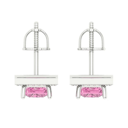 2.24 ctw Pink Zirconia Studs Earrings | 5.5mm Princess Cut White Gold Screw back | April Birthstone