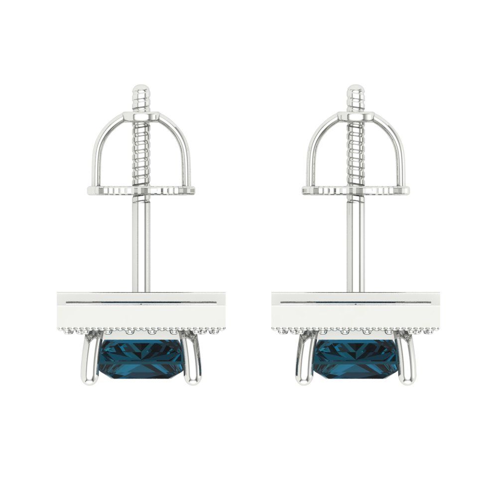 2.24 ctw London Blue Topaz Studs Earrings | 5.5mm Princess Cut White Gold Screw back | December Birthstone