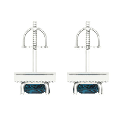 2.24 ctw London Blue Topaz Studs Earrings | 5.5mm Princess Cut White Gold Screw back | December Birthstone