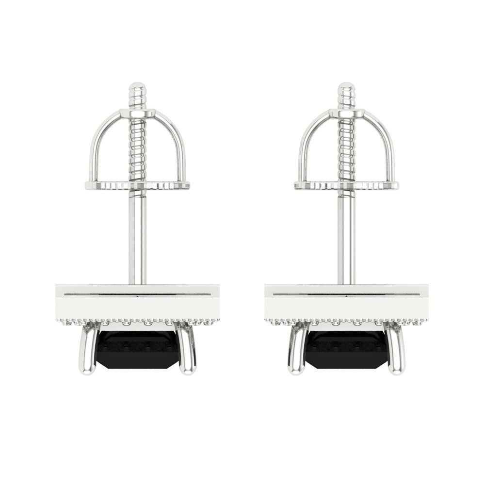 2.24 ctw Onyx Studs Earrings | 5.5mm Princess Cut White Gold Screw back | July Birthstone