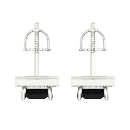 2.24 ctw Onyx Studs Earrings | 5.5mm Princess Cut White Gold Screw back | July Birthstone