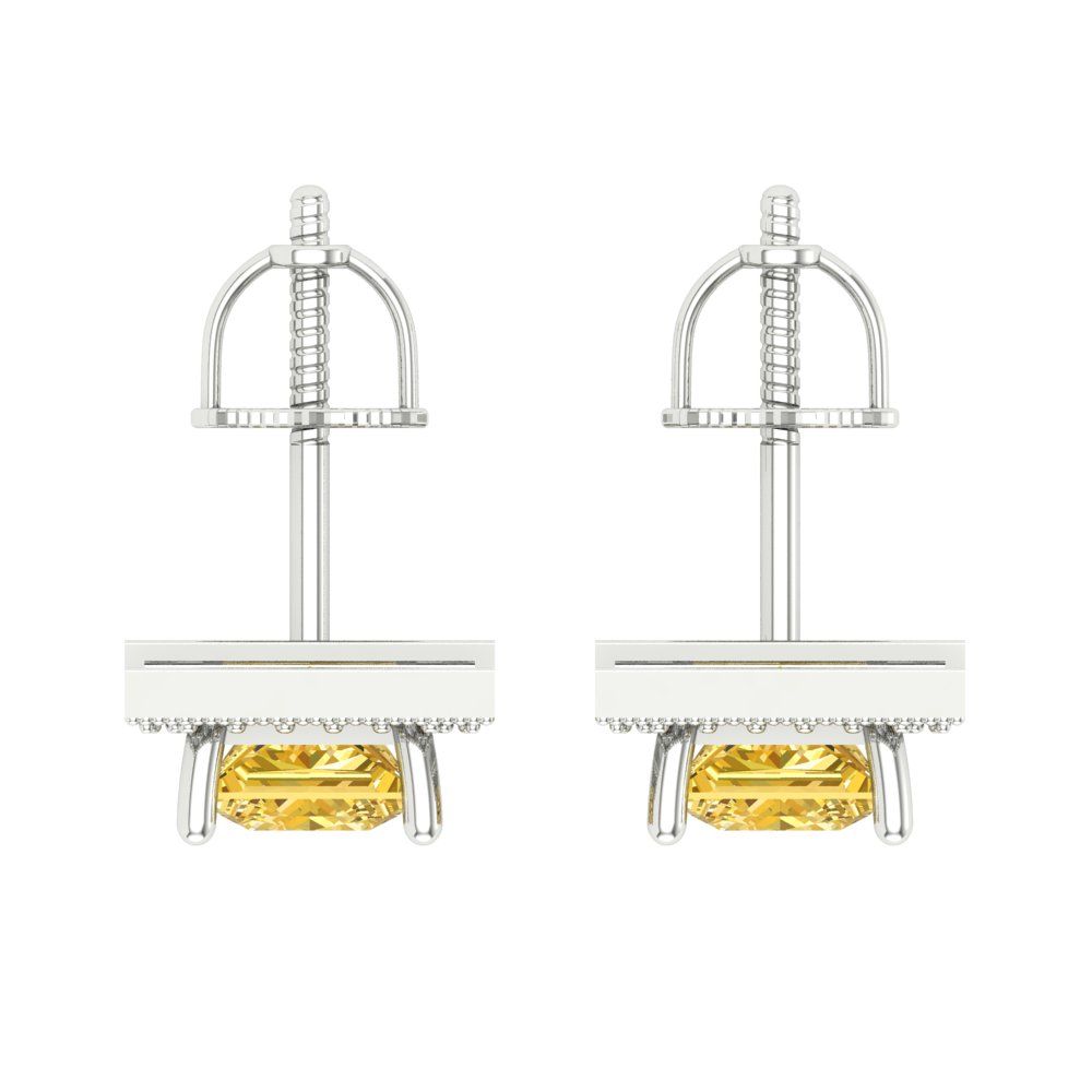 2.24 ctw Citrine Studs Earrings | 5.5mm Princess Cut White Gold Screw back | November Birthstone