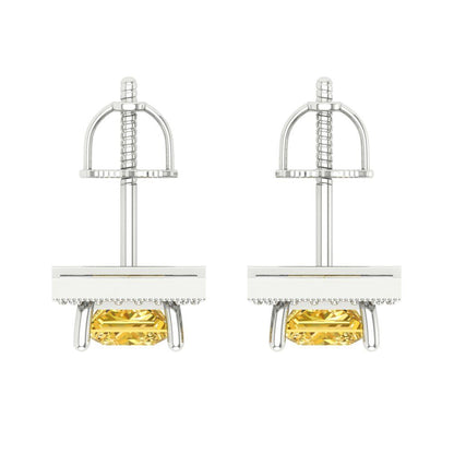 2.24 ctw Citrine Studs Earrings | 5.5mm Princess Cut White Gold Screw back | November Birthstone