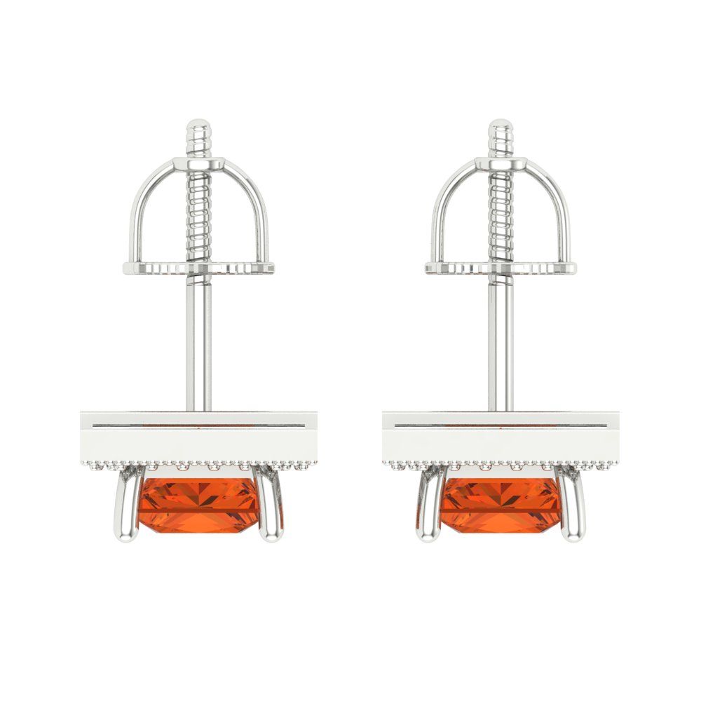 2.24 ctw Red Zirconia Studs Earrings | 5.5mm Princess Cut White Gold Screw back | April Birthstone