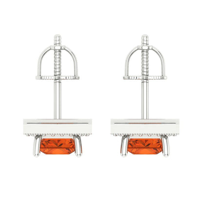 2.24 ctw Red Zirconia Studs Earrings | 5.5mm Princess Cut White Gold Screw back | April Birthstone