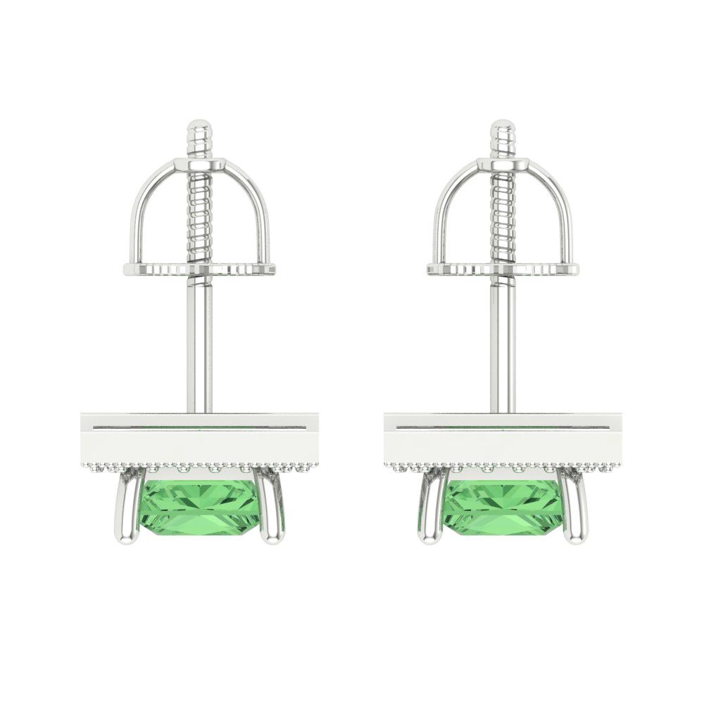 2.24 ctw Green Zirconia Studs Earrings | 5.5mm Princess Cut White Gold Screw back | April Birthstone