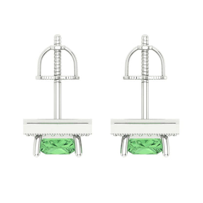 2.24 ctw Green Zirconia Studs Earrings | 5.5mm Princess Cut White Gold Screw back | April Birthstone