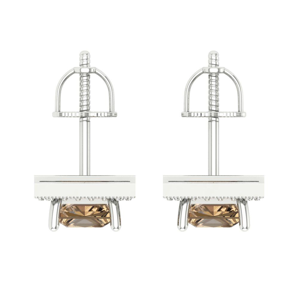 2.24 ctw Champagne Studs Earrings | 5.5mm Princess Cut White Gold Screw back | April Birthstone