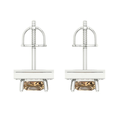 2.24 ctw Champagne Studs Earrings | 5.5mm Princess Cut White Gold Screw back | April Birthstone