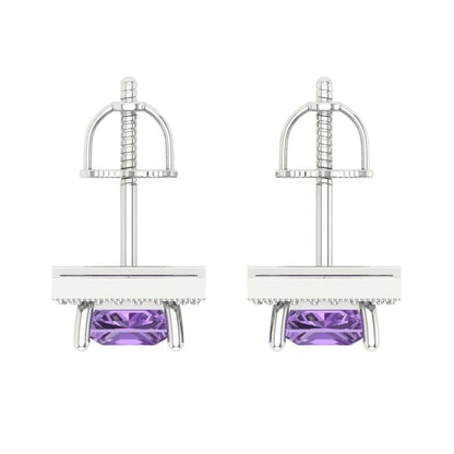 2.24 ctw Alexandrite Studs Earrings | 5.5mm Princess Cut White Gold Screw back | June Birthstone