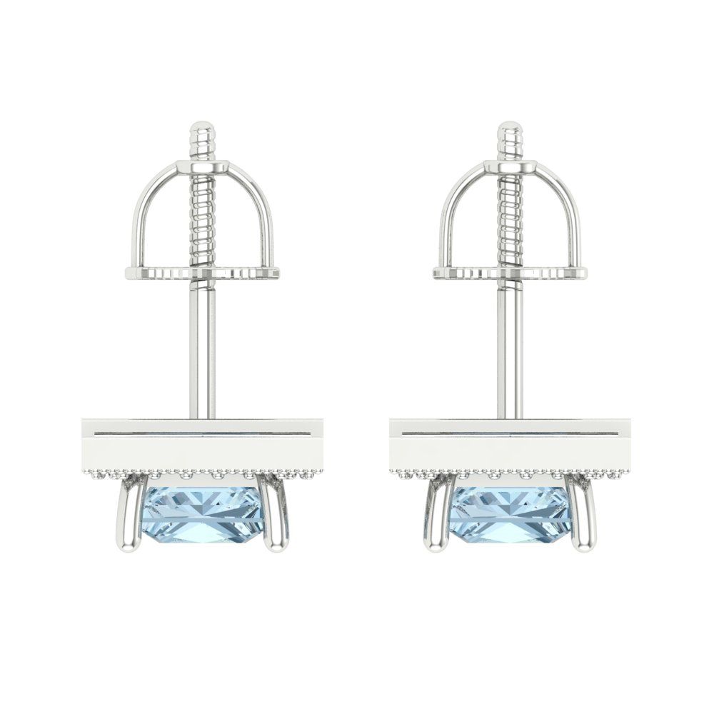 2.24 ctw Blue Zirconia Studs Earrings | 5.5mm Princess Cut White Gold Screw back | April Birthstone