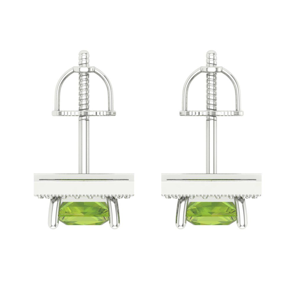 2.24 ctw Peridot Studs Earrings | 5.5mm Princess Cut White Gold Screw back | August Birthstone