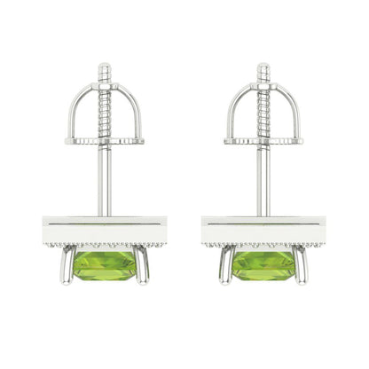 2.24 ctw Peridot Studs Earrings | 5.5mm Princess Cut White Gold Screw back | August Birthstone