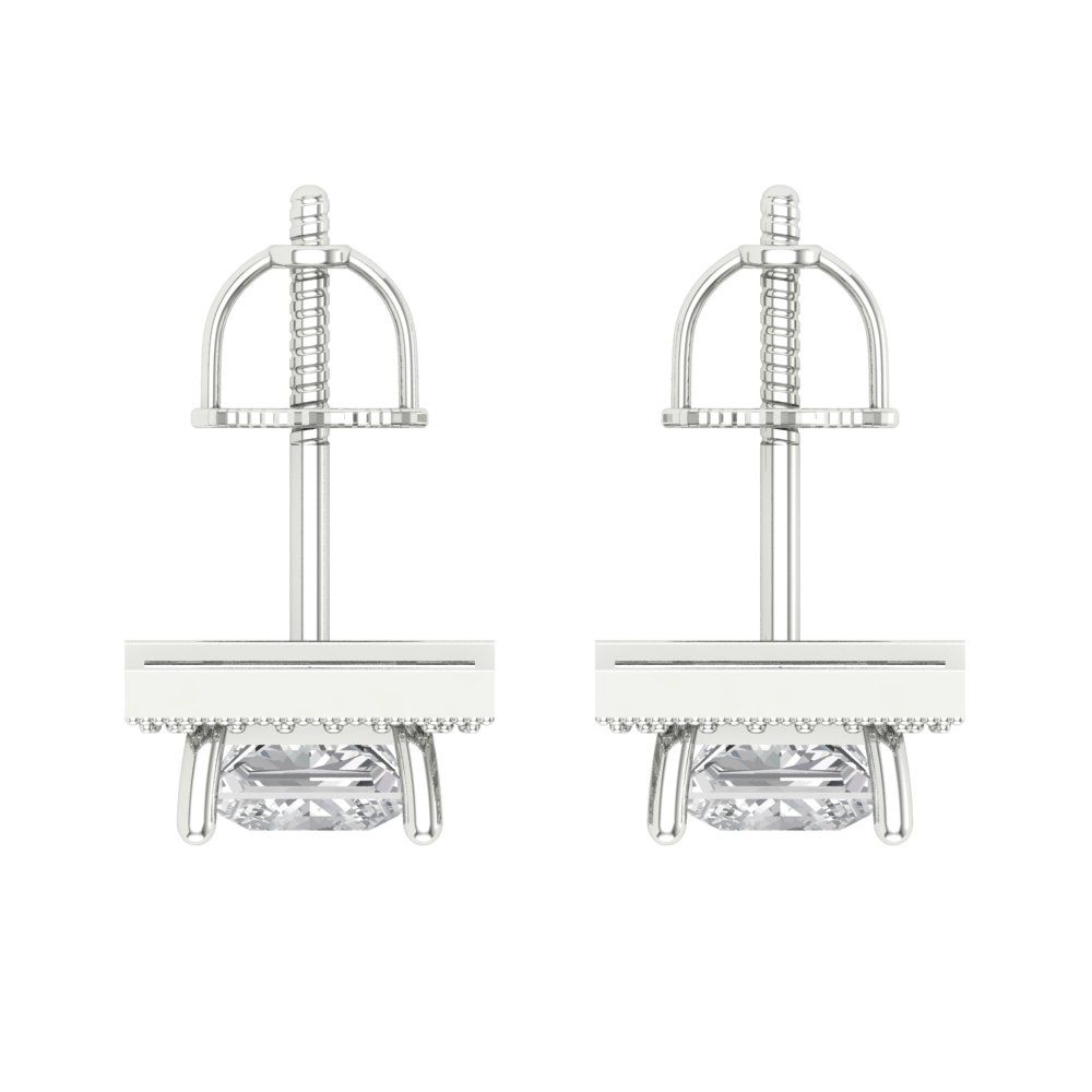 2.24 ctw Moissanite Studs Earrings | 5.5mm Princess Cut White Gold Screw back | April Birthstone