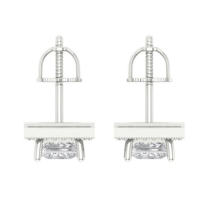 2.24 ctw Moissanite Studs Earrings | 5.5mm Princess Cut White Gold Screw back | April Birthstone