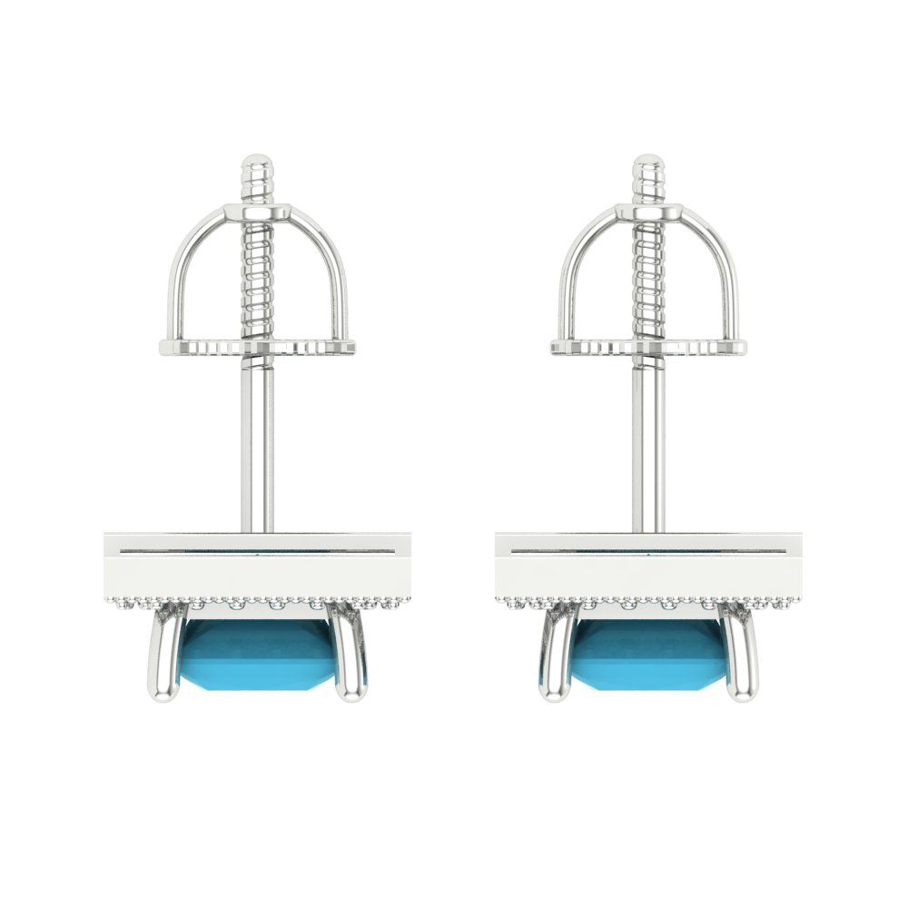 2.24 ctw Turquoise Studs Earrings | 5.5mm Princess Cut White Gold Screw back | December Birthstone