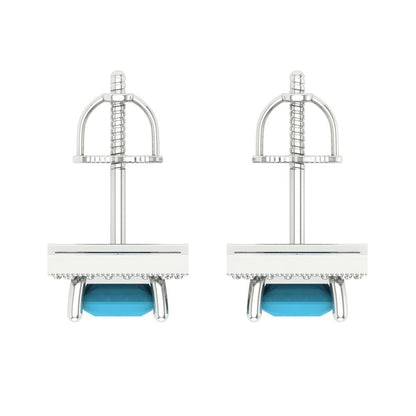 2.24 ctw Turquoise Studs Earrings | 5.5mm Princess Cut White Gold Screw back | December Birthstone