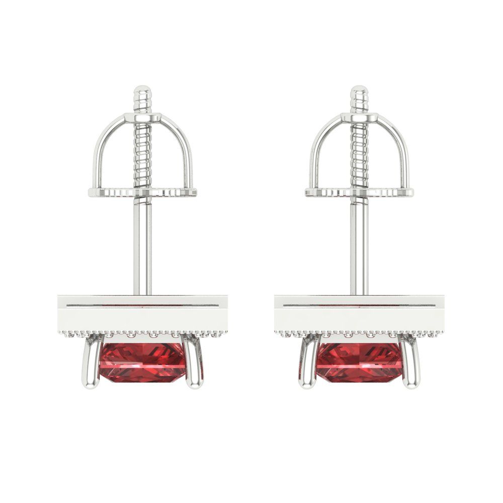 2.24 ctw Garnet Studs Earrings | 5.5mm Princess Cut White Gold Screw back | January Birthstone