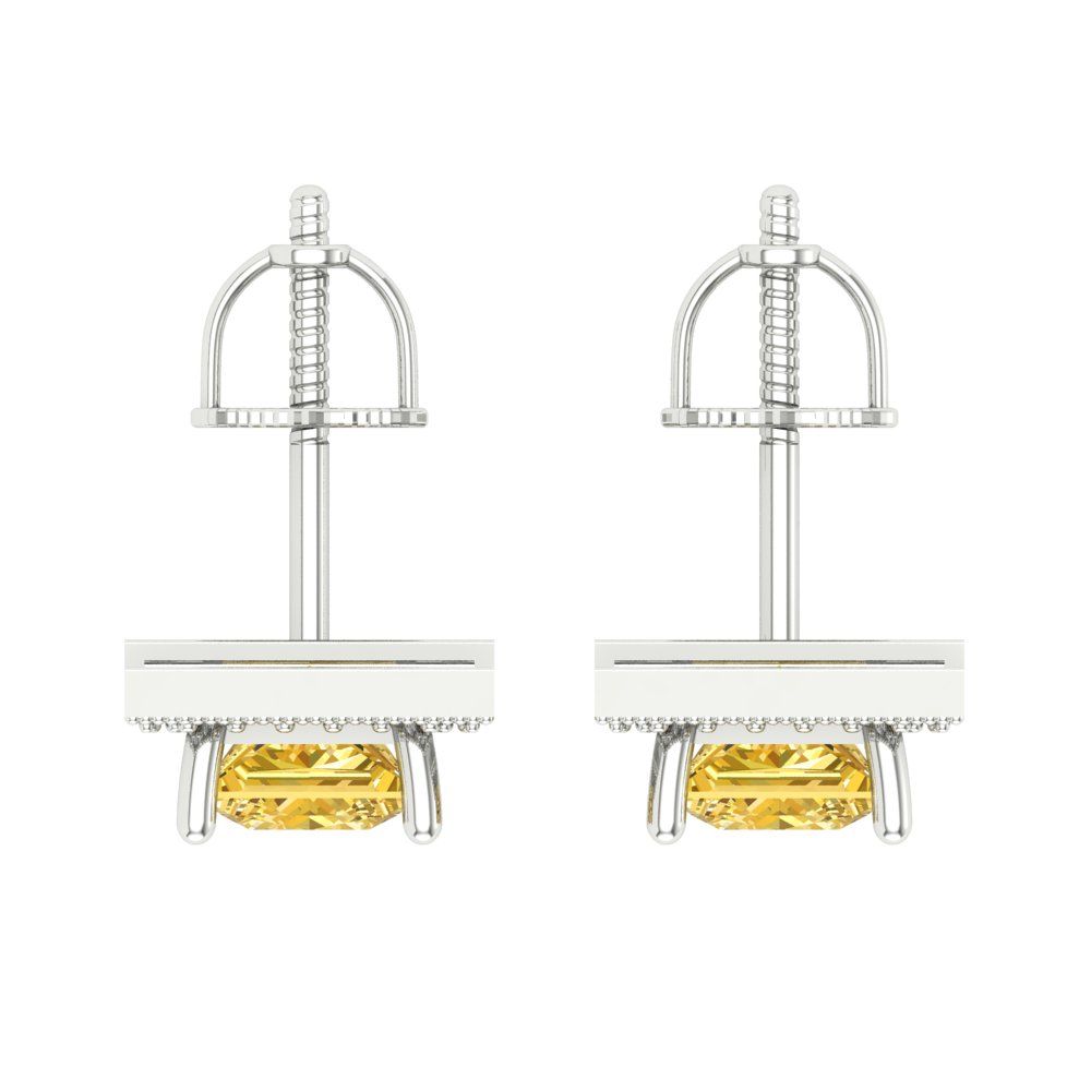2.24 ctw Yellow Zirconia Studs Earrings | 5.5mm Princess Cut White Gold Screw back | April Birthstone