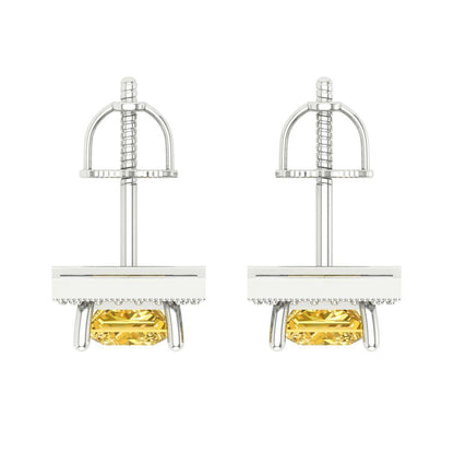 2.24 ctw Yellow Zirconia Studs Earrings | 5.5mm Princess Cut White Gold Screw back | April Birthstone