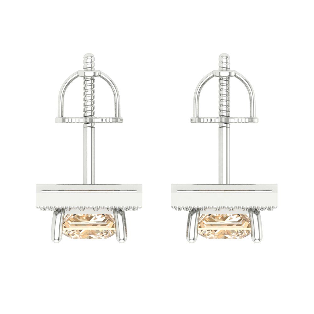 2.24 ctw Morganite Studs Earrings | 5.5mm Princess Cut White Gold Screw back | February Birthstone