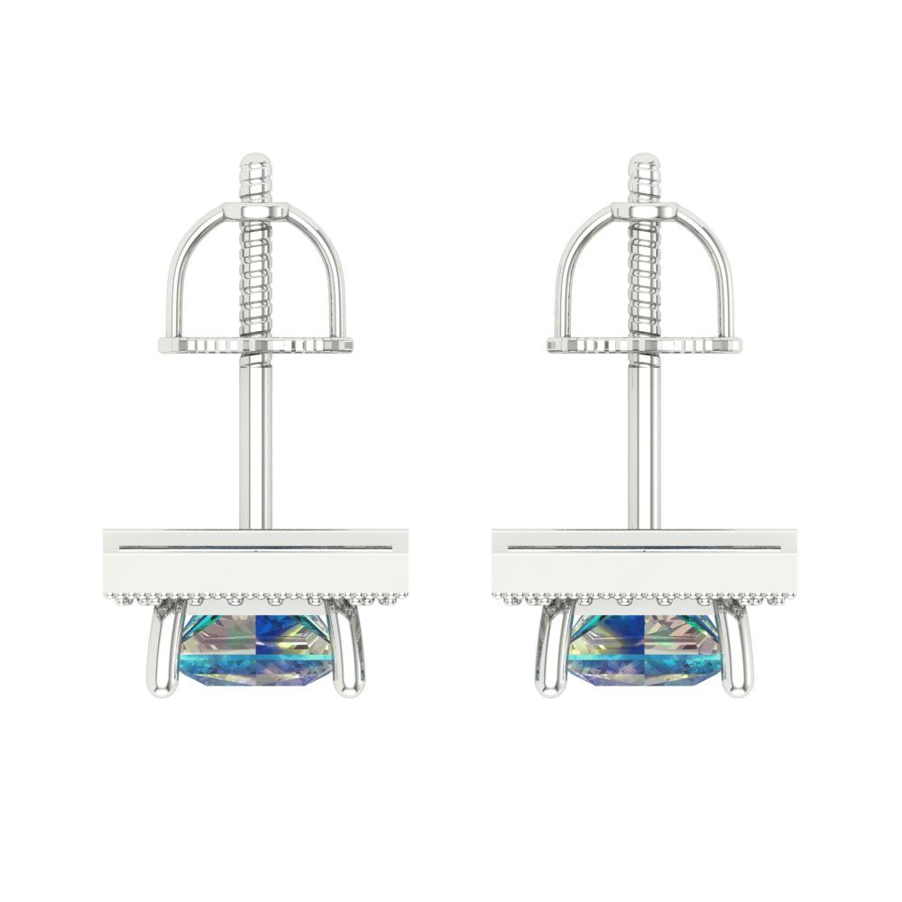 2.24 ctw Blue Moissanite Studs Earrings | 5.5mm Princess Cut White Gold Screw back | April Birthstone
