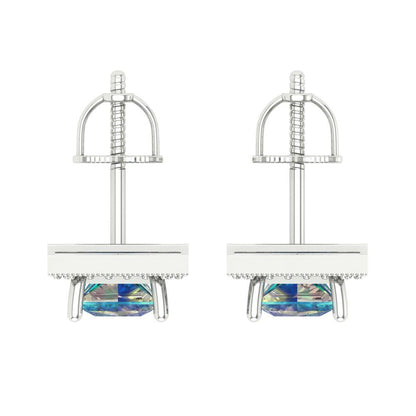 2.24 ctw Blue Moissanite Studs Earrings | 5.5mm Princess Cut White Gold Screw back | April Birthstone