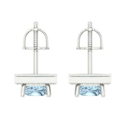 2.24 ctw Aquamarine Studs Earrings | 5.5mm Princess Cut White Gold Screw back | March Birthstone