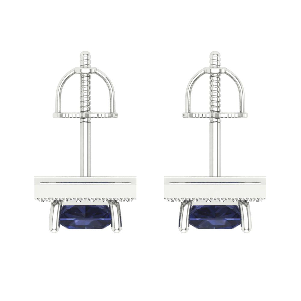 2.24 ctw Blue Sapphire Studs Earrings | 5.5mm Princess Cut White Gold Screw back | September Birthstone