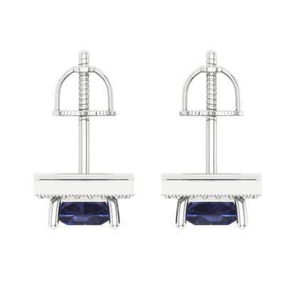 2.24 ctw Blue Sapphire Studs Earrings | 5.5mm Princess Cut White Gold Screw back | September Birthstone
