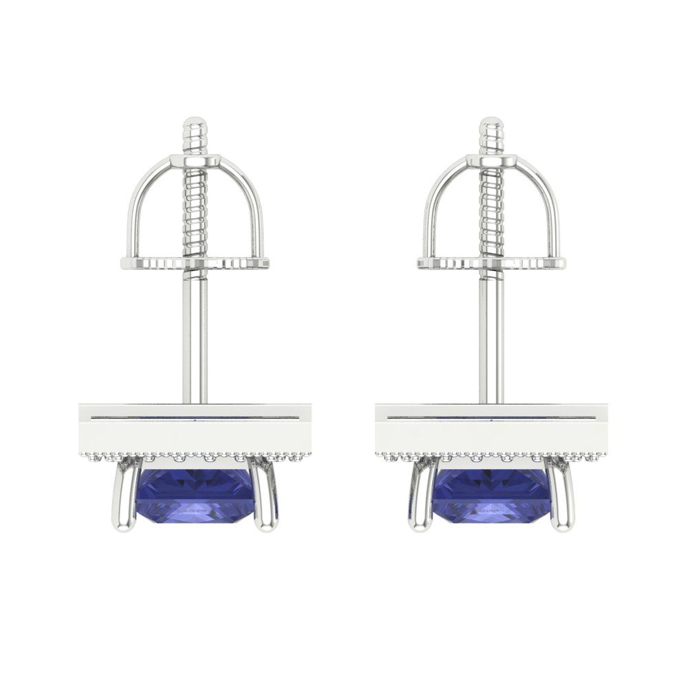2.24 ctw Tanzanite Studs Earrings | 5.5mm Princess Cut White Gold Screw back | December Birthstone