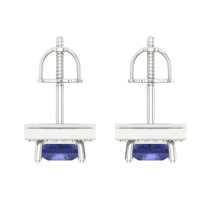 2.24 ctw Tanzanite Studs Earrings | 5.5mm Princess Cut White Gold Screw back | December Birthstone
