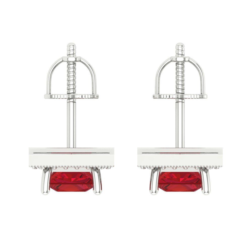 2.24 ctw Ruby Studs Earrings | 5.5mm Princess Cut White Gold Screw back | July Birthstone