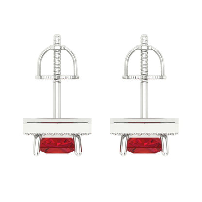 2.24 ctw Ruby Studs Earrings | 5.5mm Princess Cut White Gold Screw back | July Birthstone