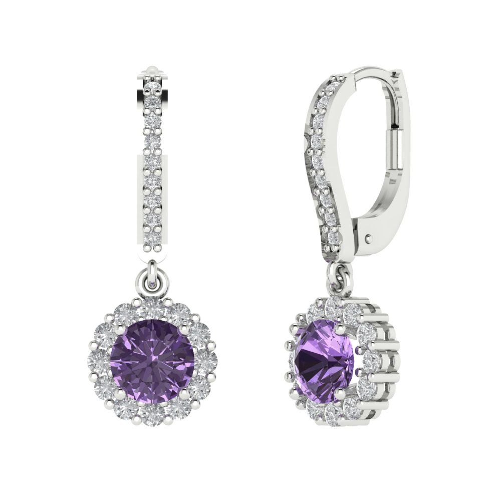 2.235 ctw Alexandrite Drop Dangle Earrings | 6mm Round Cut White Gold Lever Back | June Birthstone