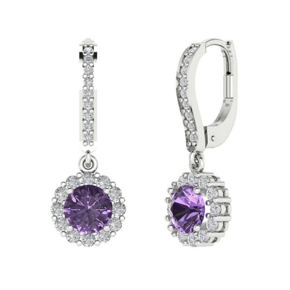 2.235 ctw Alexandrite Drop Dangle Earrings | 6mm Round Cut White Gold Lever Back | June Birthstone