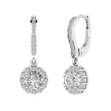 2.25 ct Brilliant Round Cut Halo Drop Dangle Clear Simulated Diamond Stone White Gold Earrings Lever Back